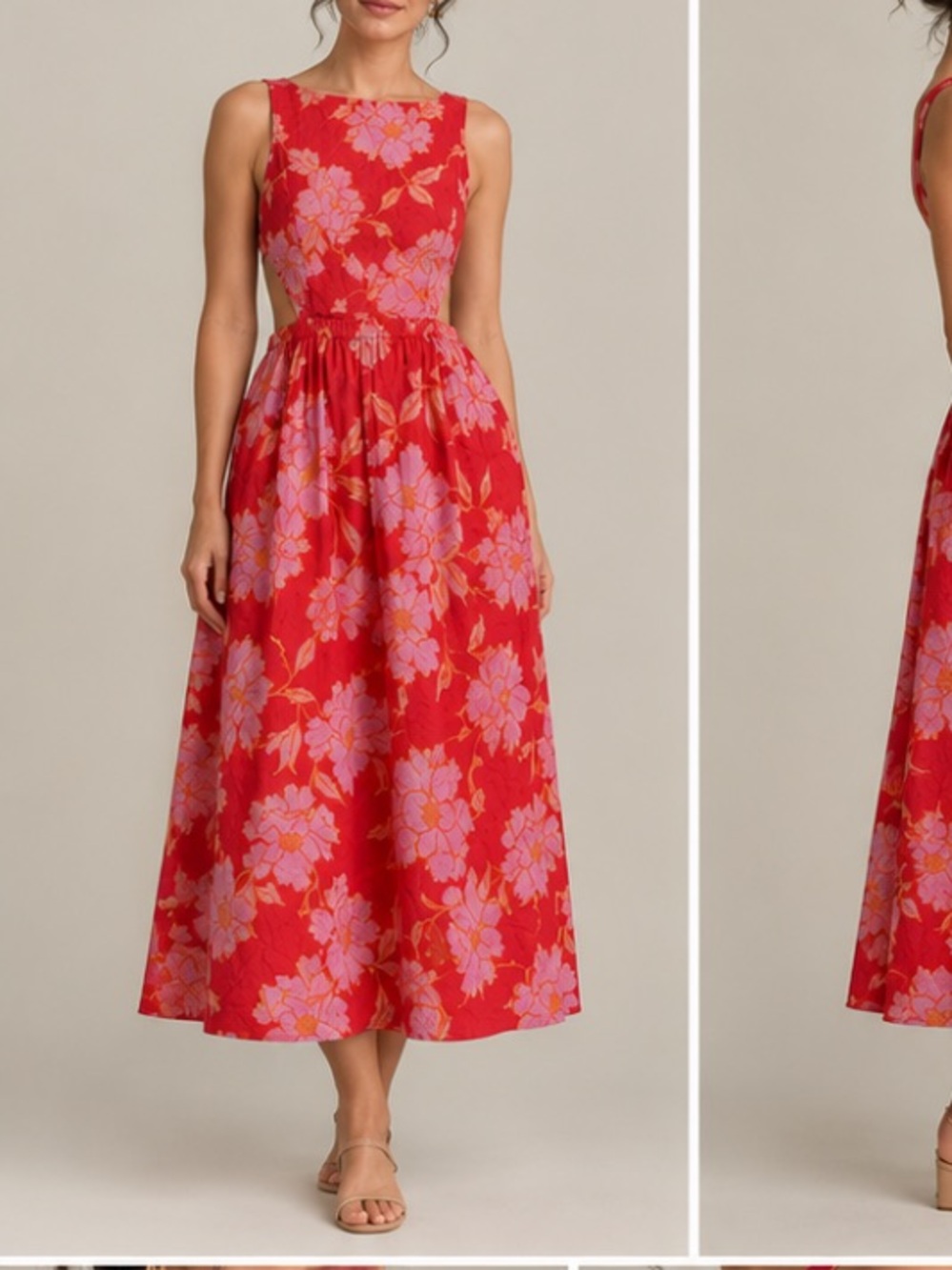 Olivaceous Backless Smock midi dress pink red floral size medium